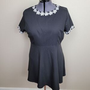 AX Paris Curve Black Mini Dress with White Floral Embroidered Collar US20 (2818)